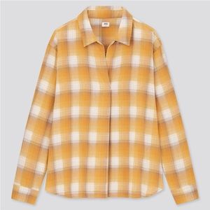 UNIQLO Flannel Plaid Checked Skipper Collar Long-Sleeve XL Popover Shirt | NWT
